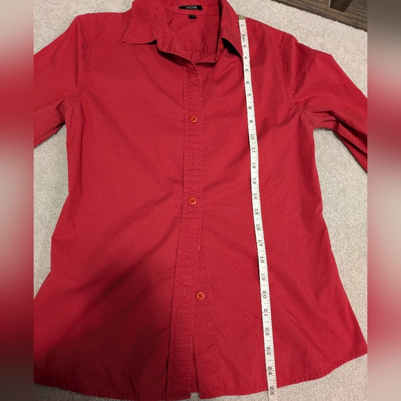 Red long-sleeved button down shirt, size women's small - Picture 5 of 6